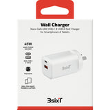 3SIXT USB AC Wall Charger 45W GaN PD 2.4A Dual Port (USB-C USB-A) iPad iPhone Charger