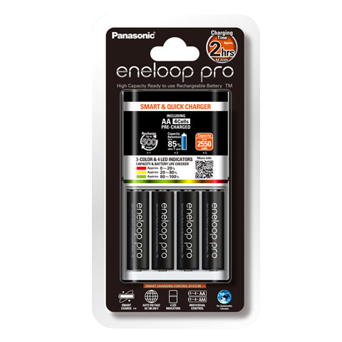 Panasonic Eneloop Quick Battery Charger & 4x AA Pro Batteries